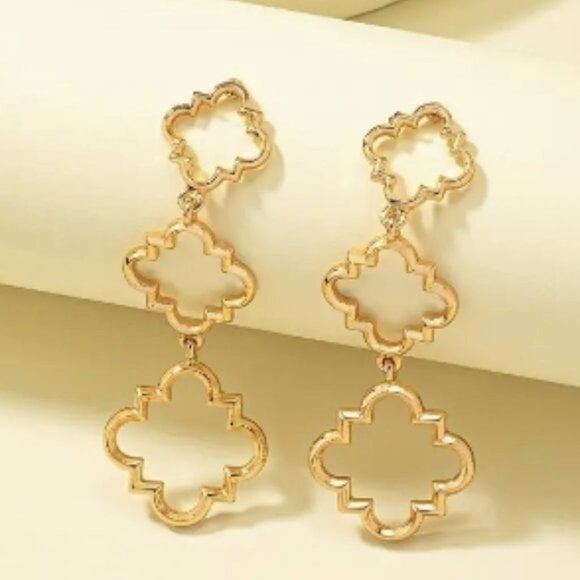 18k Gold Plated Geometric Drop Earrings - Picture 2 of 4